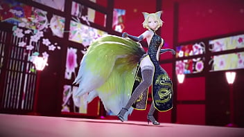 Gadis Kitsune Menggoda Dalam Gaun Cheongsam Yang Membelit Tubuh